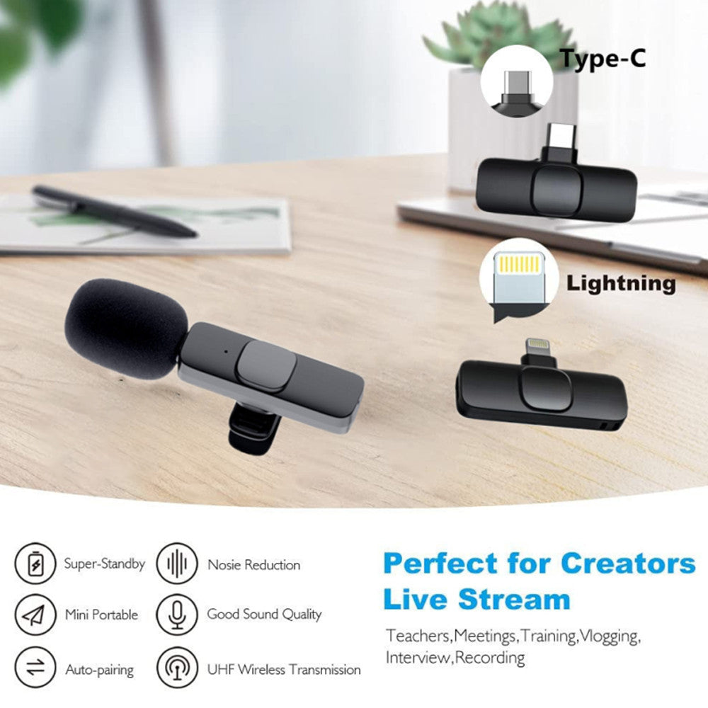 Wireless Lavalier Microphone Portable Audio Video Recording Mini Mic For IPhone and Android Long Battery Life Live Broadcast Gaming