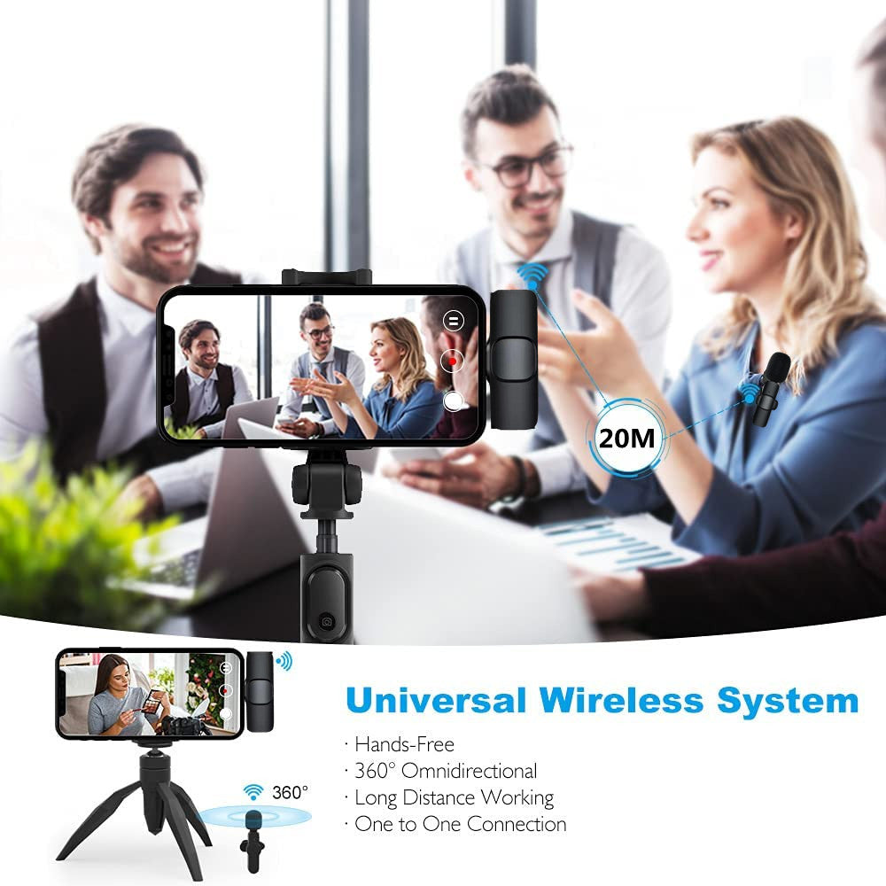 Wireless Lavalier Microphone Portable Audio Video Recording Mini Mic For IPhone and Android Long Battery Life Live Broadcast Gaming