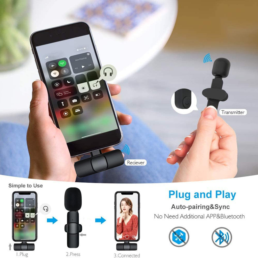 Wireless Lavalier Microphone Portable Audio Video Recording Mini Mic For IPhone and Android Long Battery Life Live Broadcast Gaming