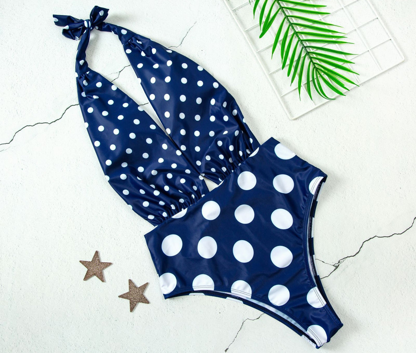 Polka dot printed one-piece bikini