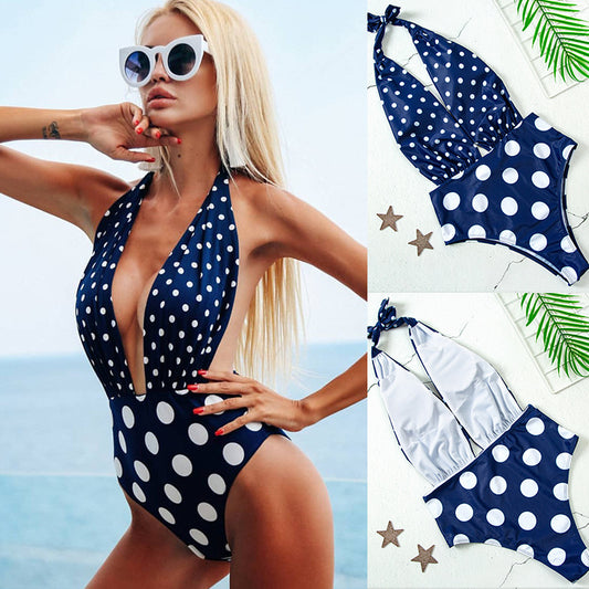 Polka dot printed one-piece bikini