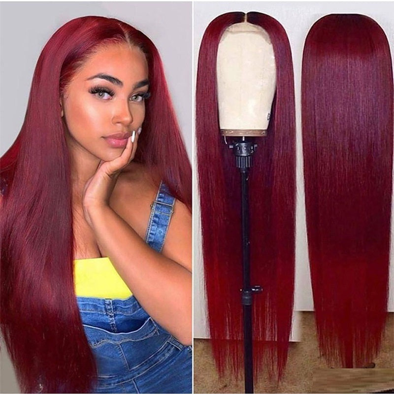 Burgundy Brazilian Straight 13x4. Front Lace Wig