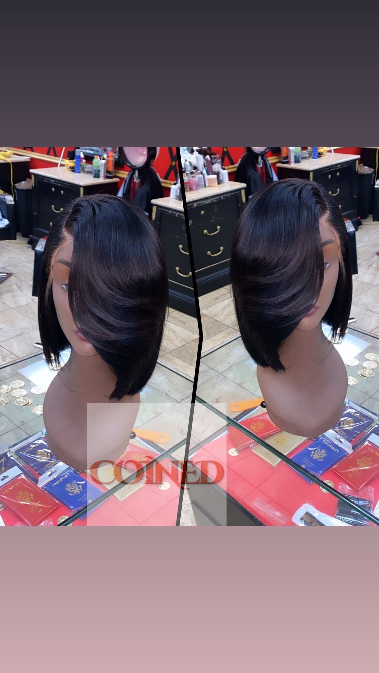 Custom bob with layered bang glueless wig